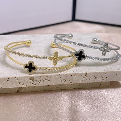 Exquisite High Quality Double Layer Four Leaf Clover Bracelet Elegant Temperament Black Women's Flower Bracelet
