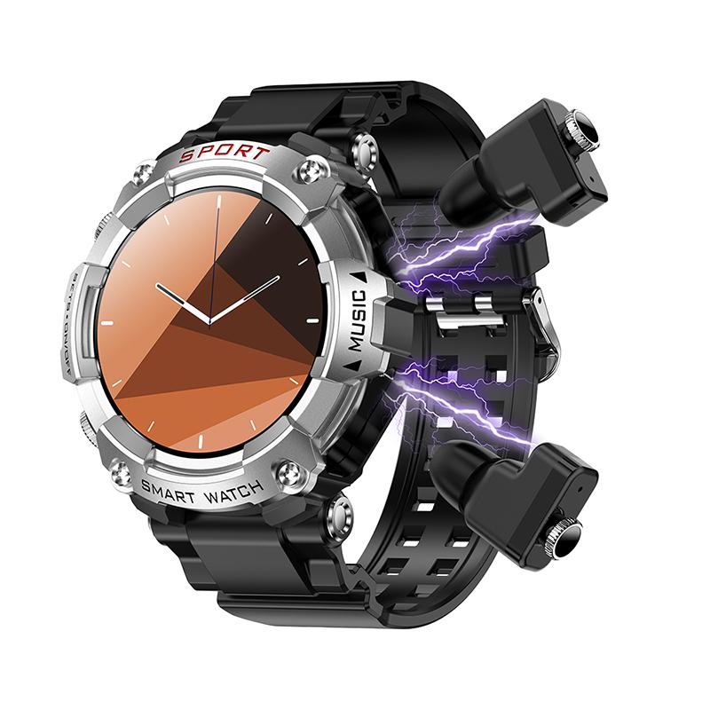 T96 Умные часы 2-в-1 1,52-дюймовый сенсорный экран Bluetooth-вызов Шагомер Спортивные музыкальные умные часы с Bluetooth-гарнитурой серебряный