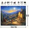 1pc Nativity scene Christmas background with starry sky, church, shepherd and sheep - Religious festival party banner, polyester