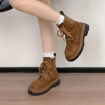 Maillard braun Retro-Stil dicksohlige erhöhende Martin-Stiefel Damen 2025 neu Herbst dicker Absatz dünne kurze Stiefel