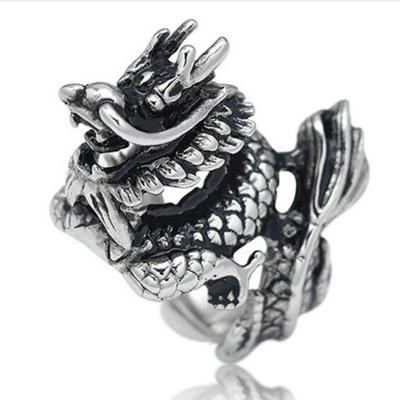 Wasserhahn Retro Ring Herren Titan Stahl Drachenförmiger Wolfskopf Persönlichkeit Hipster Einzelring