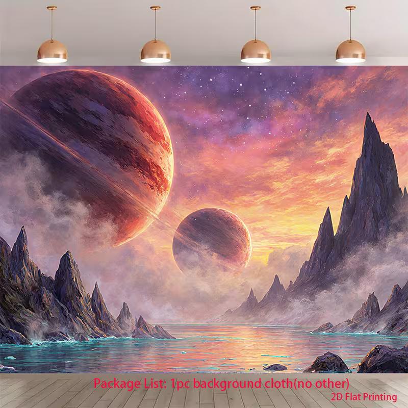 

2D Fantasy Alien Planet Photography Backdrop Space Galaxy Mountain Sea Background 47.2x31.5inch/120*80cm