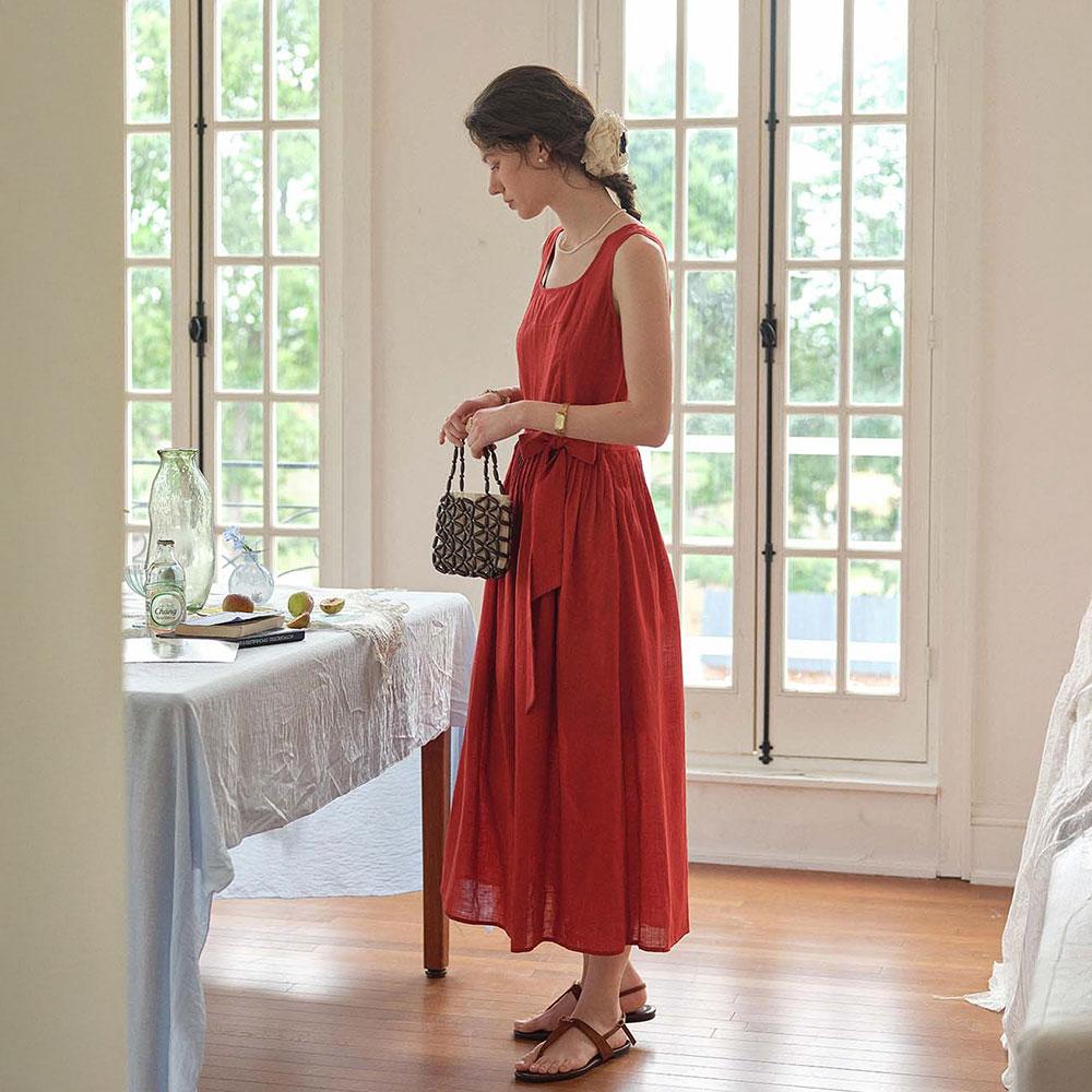 Simpeulleteulo Sr_Tie Red Camisole Dress