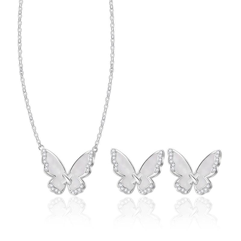 2025 High-End Butterfly Shell Earrings & Necklace Set - Elegant Luxury Clavicle Chain for Women