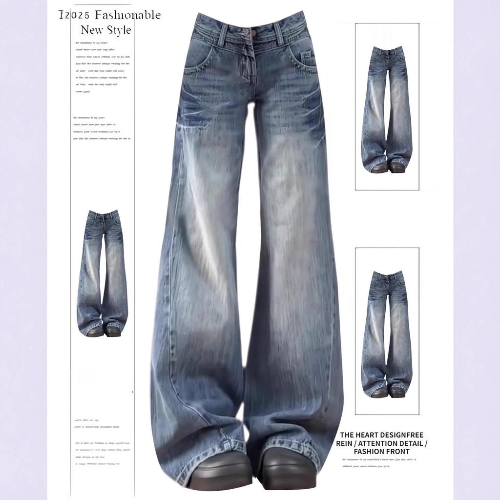 Women's Plus Velvet Thickened Retro Washed Wide-Leg Jeans, Autumn/Winter 2026 Collection