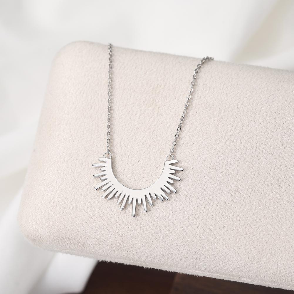 

Genuine S925 Silver Geometric Pendant Necklace for Women Half Circle Spiked Collar Chain Necklaces Party Gift