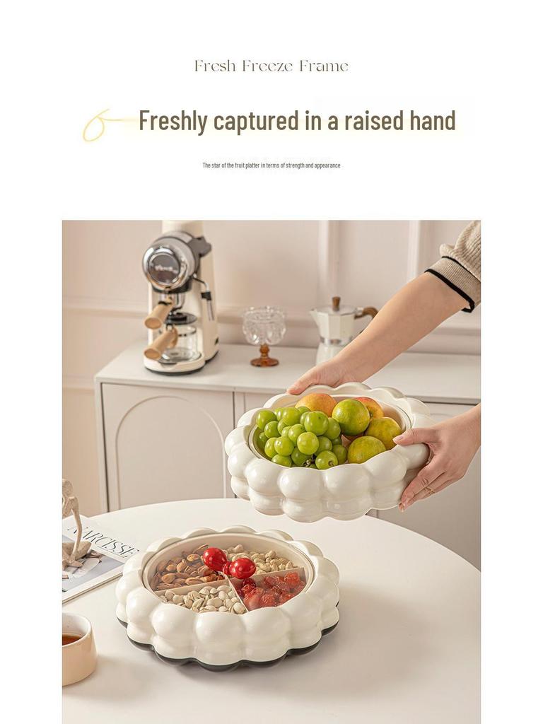 Cream Style European Coffee Table with Compartmented Dried Fruit & Snack Storage - Premium Light Luxury Feel