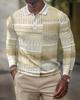 Stylish Long Sleeve Polo Shirt, Geometric Pattern, Casual Men's Top