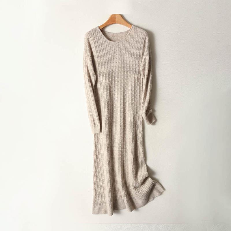 Women Sweater Dress 100% Wool MODERN NEW SAGA O-neck Knit Long Pullover Winter Jumpers Wool Long Dress Female