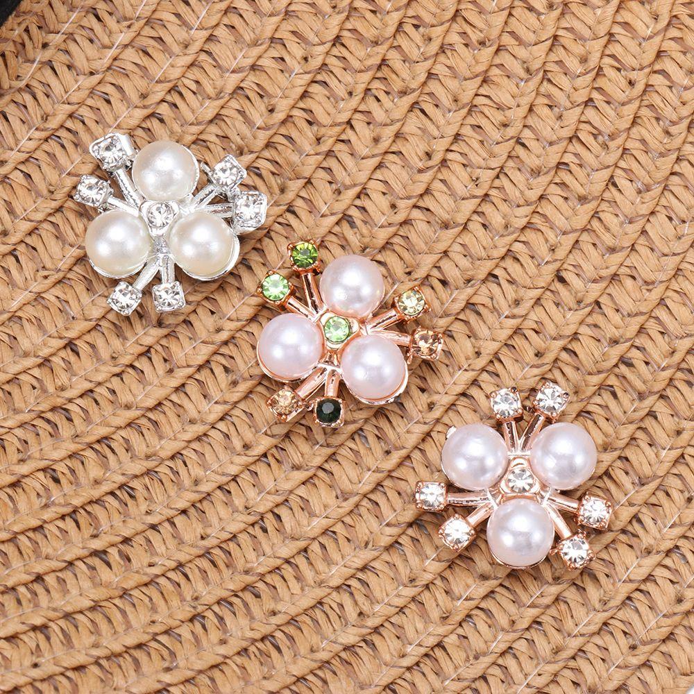 10PCS Sparkling Flower-shaped Hat Accessories Pearl Button Headwear Clip Pearl Hairpins Rhinestone Buttons