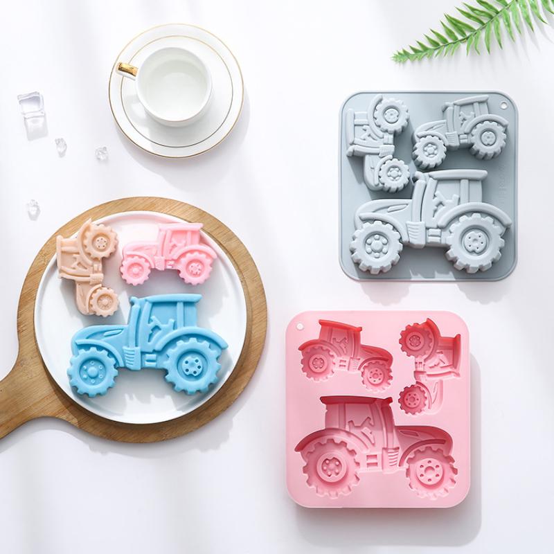VP 3-Cavity Tractor-Shaped Silicone Mold Of Different Sizes Chocolate Jelly Ice Cube Cake Mold High Temperature Resistant