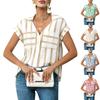 Chemise Décontractée pour Femme Coupe Ample Col en V Boutonnée Manches Courtes Motif Rayé Poches Devant Blouse Légère