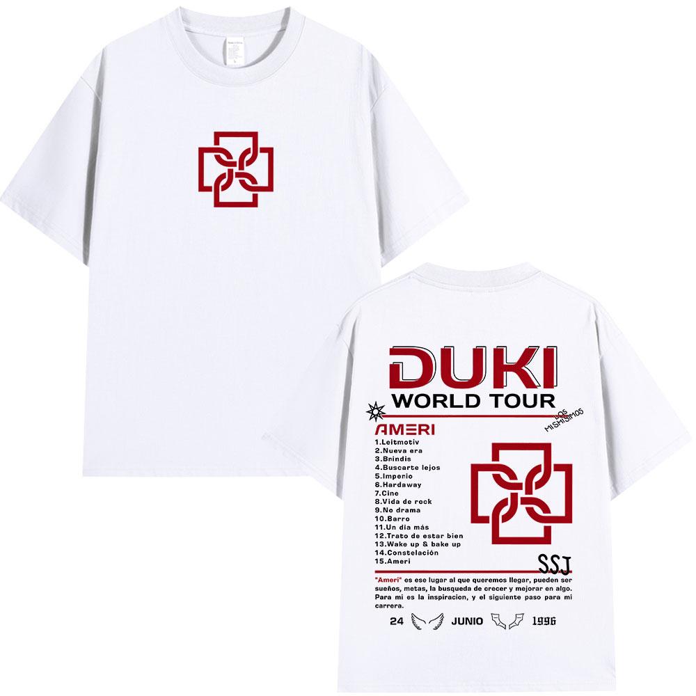 Male and Female Rappers Duki Ameri 2025 World Tour T-shirt, Fashionable Vintage Hip Hop T-shirt, Casual Loose Cotton T-shirt