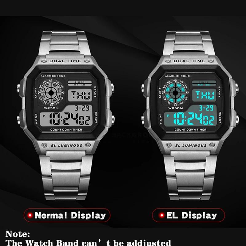 Luxury Stainless Steel Strap Sport Watches Men Military Digital Watches Waterproof Clock LED Men's Sport Wristwatch