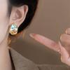 Summer Dripping Oil Lavender Green Freshwater Stud Earrings Leaf Earrings Hong Kong Style Retro Temperament Earrings