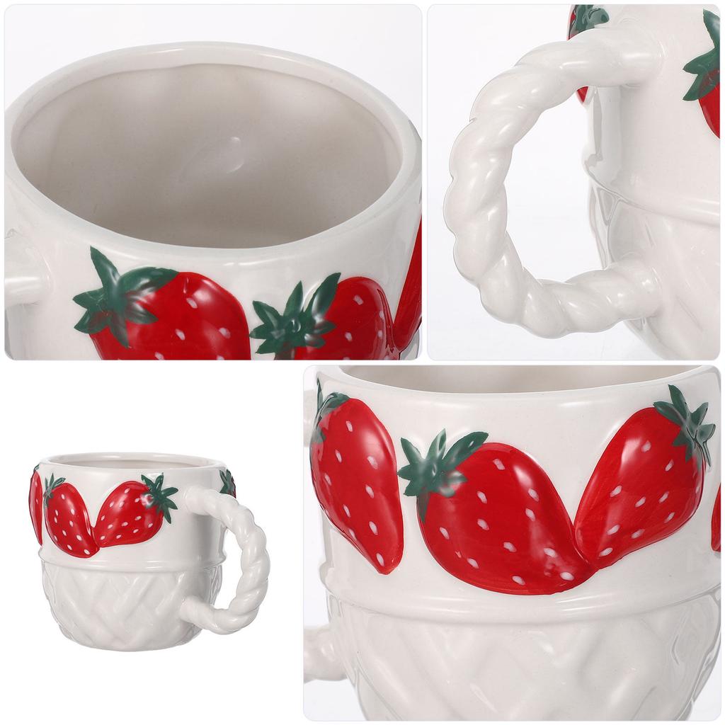 Cute Strawberry Themed Tumbler Unique Handpinched Irregular Shaped Ceramic Mug Fashion Aesthetic Coffee Tea Cup for Women Gift