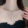 Exquisite Rhinestone Water Drop Tassel Necklace - High-End Retro Court Style Clavicle Chain.