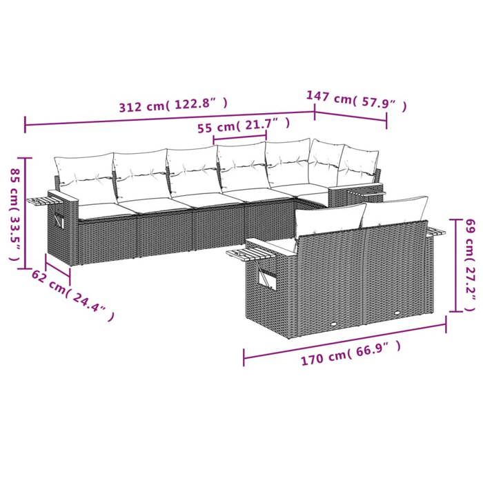 VidaXL Garden Lounge Set with Cushions 8 Pcs, Patio Sofas, Patio Furniture Set, Outdoor Furniture, Black 3259389