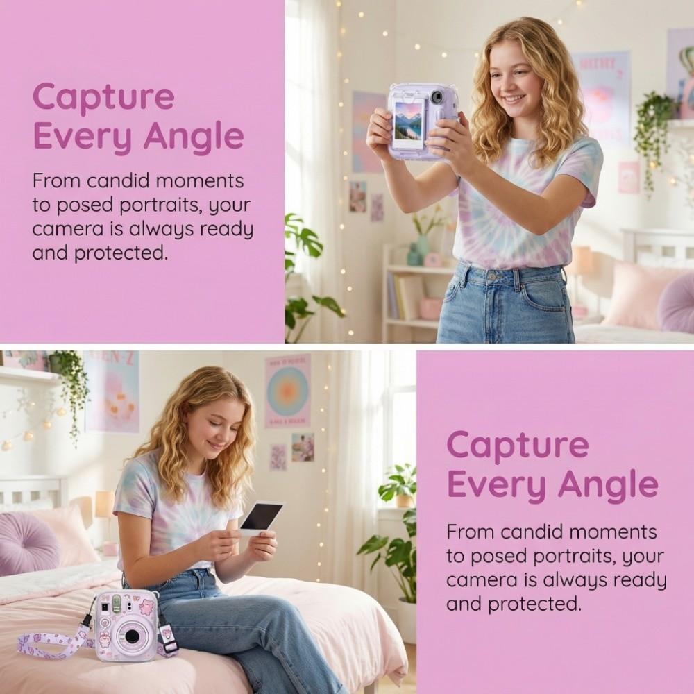 3 In 1 Instant Camera Case With Cartoon Sticker Anti Scratch Protective Cover Adjustable Strap For Fujifilm Instax Mini 13