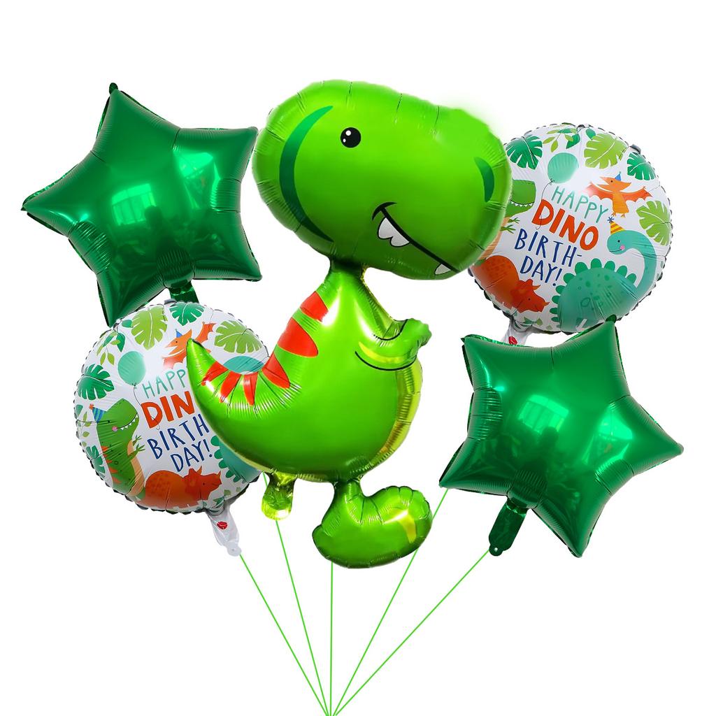 5-Piece Dinosaur Aluminum Film Balloon Set Birthday Hat Dinosaur Tyrannosaurus Rex Children'S Birthday Party Decorative Balloon