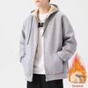 Men's Lambswool Hoodie Jacket: Autumn/Winter Solid Color, Plus Velvet, Loose Fit, Zipper, Hooded Cardigan