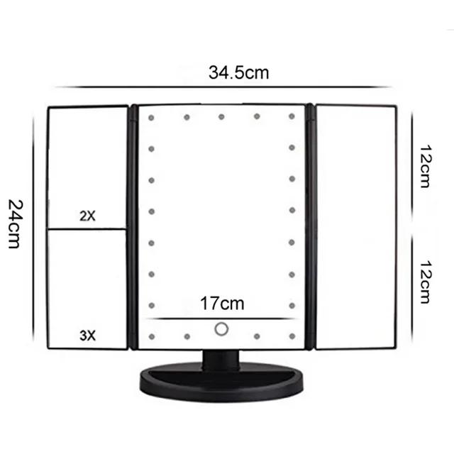 Multifunctional LED Makeup Mirror 1/2/3X Magnifying Vanity 180° Rotation With 22 LED Lights Household Desktop Makeup Lighting