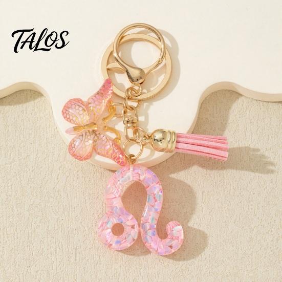 The Zodiac Charm Keychain Pendant, with Butterfly Metal Keyring Tassel, for Handbag Backpack Bag Pendant For Bags