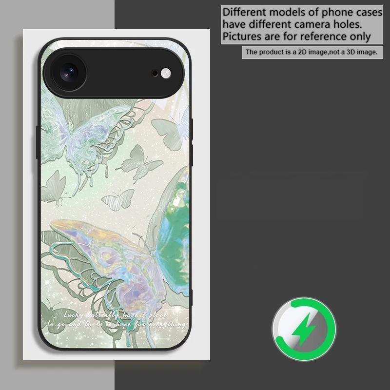 

Lucky Butterfly Painting suitable for iPhone 17 Pro Max 16E 15 Pro 14 13 Plus 12 mini 11 XR Xs 7 8 16 Air black Glass Phone Case iPhone Air