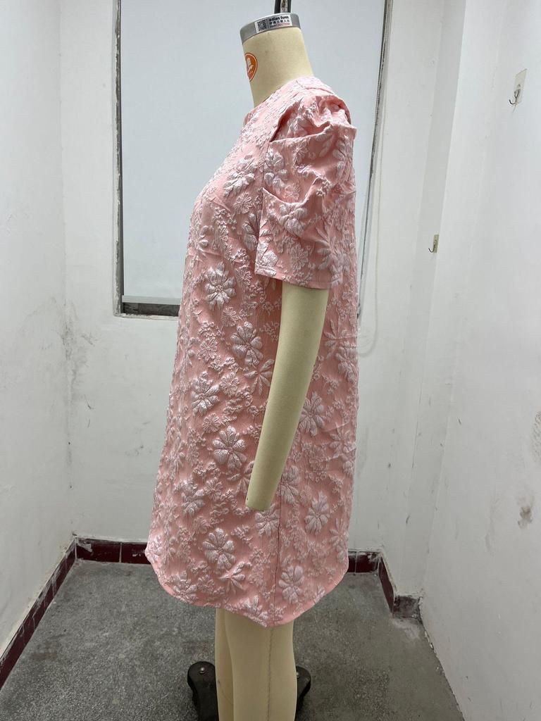 Women's Casual Puff Sleeve Jacquard Dress