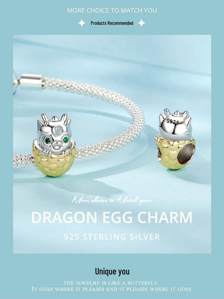 Silver Ziyun Dragon Egg DIY Beaded Bracelet, S925 Sterling Silver, New Year's National Trend Style.