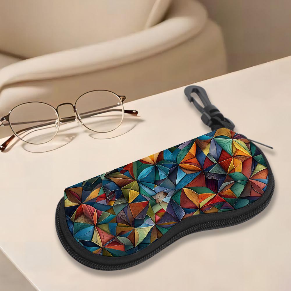 2D-Geometric Abstract Art Pattern Sunglasses Case, Zipper Protective Eyeglasses Holder, Portable Travel Eyewear Pouch for Women Men Accessory