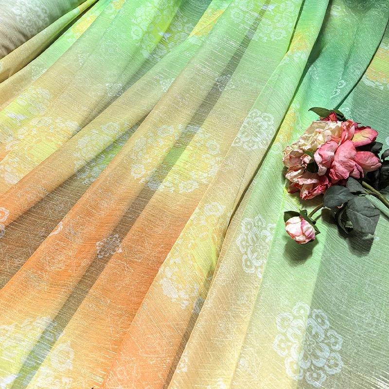 Ancient Flower Print Tulle Chiffon Fabric For DIY Hanfu Stage Dance Dress Costume Sewing Designer Fabric Decor Crafts 100x150cm