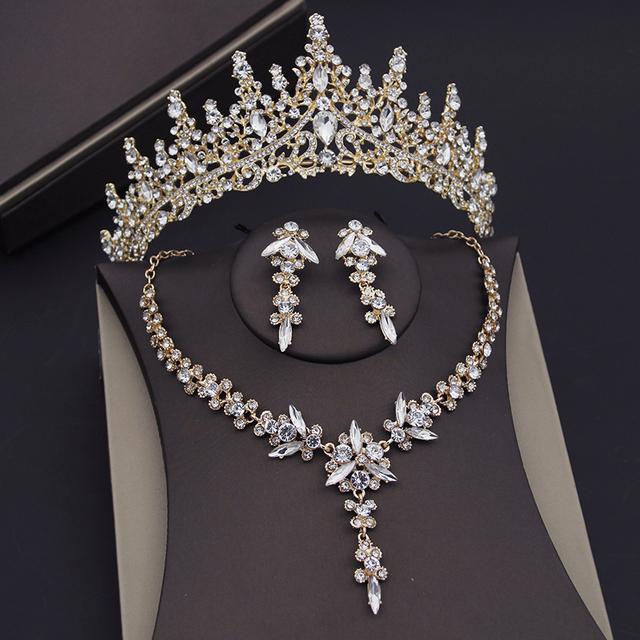 Vintage Crystal Tiaras Bridal Jewelry Sets for Women Prom Wedding Earring Necklace Set Bride Crown Jewelry Sets