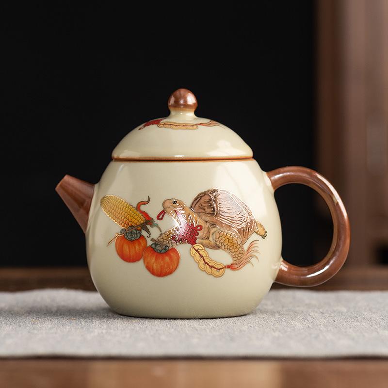 

Полноцветный желтый чайник печи Жу, одинарное отверстие чайника может поднять агат в глазурь, подарочная коробка для чайника ручной работы, деловое сопровождение