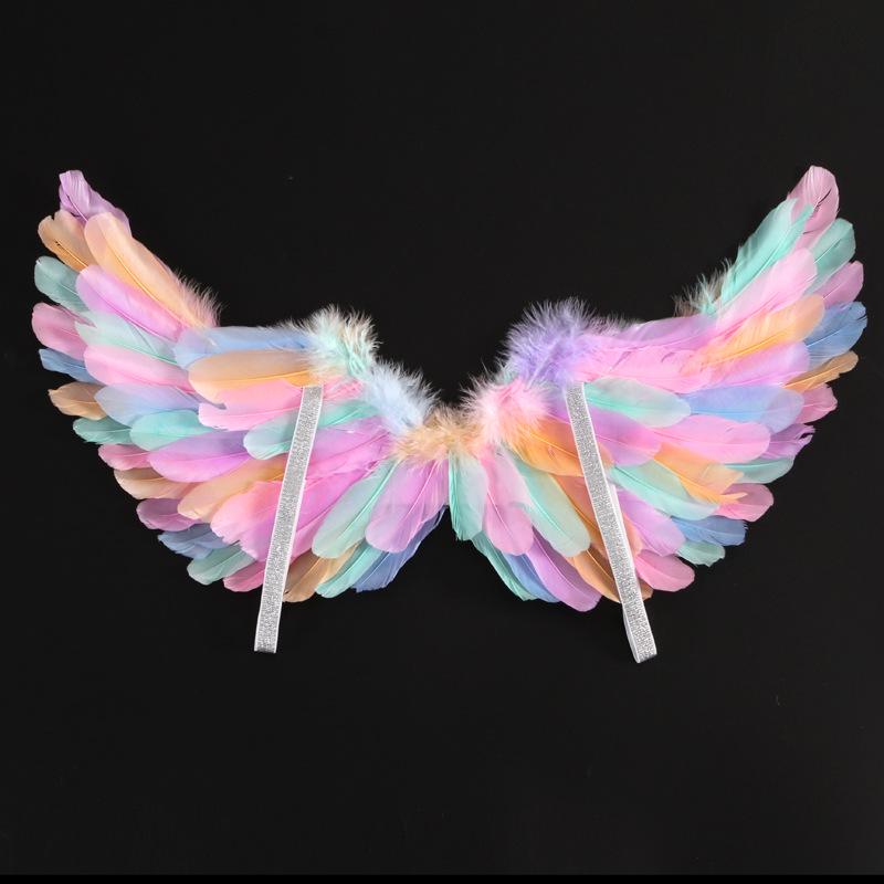 Colorful Angel Feather Wings Costume for Adults and Kids - Perfect for Halloween, Christmas, and Children's Day.