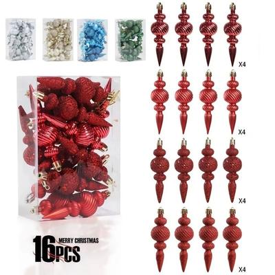 16 Stück 16 Stück/Karton Weihnachts-Hängekugeln Speziell geformt mit Aufhängeschnur Christbaumschmuck Multifunktional Glänzend
