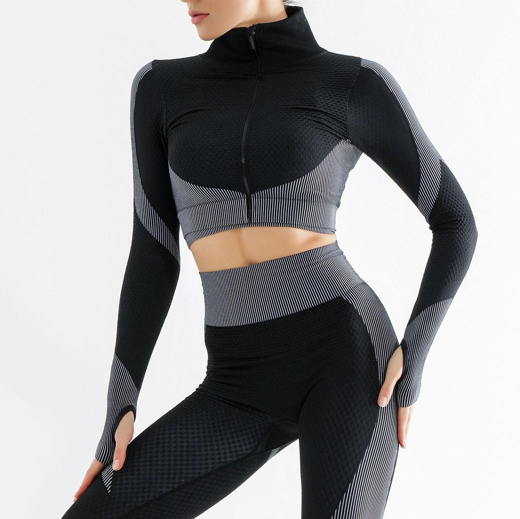 2021 Women's High Waist Butt-Lifting Bubble Sport Zipper Yoga Suit