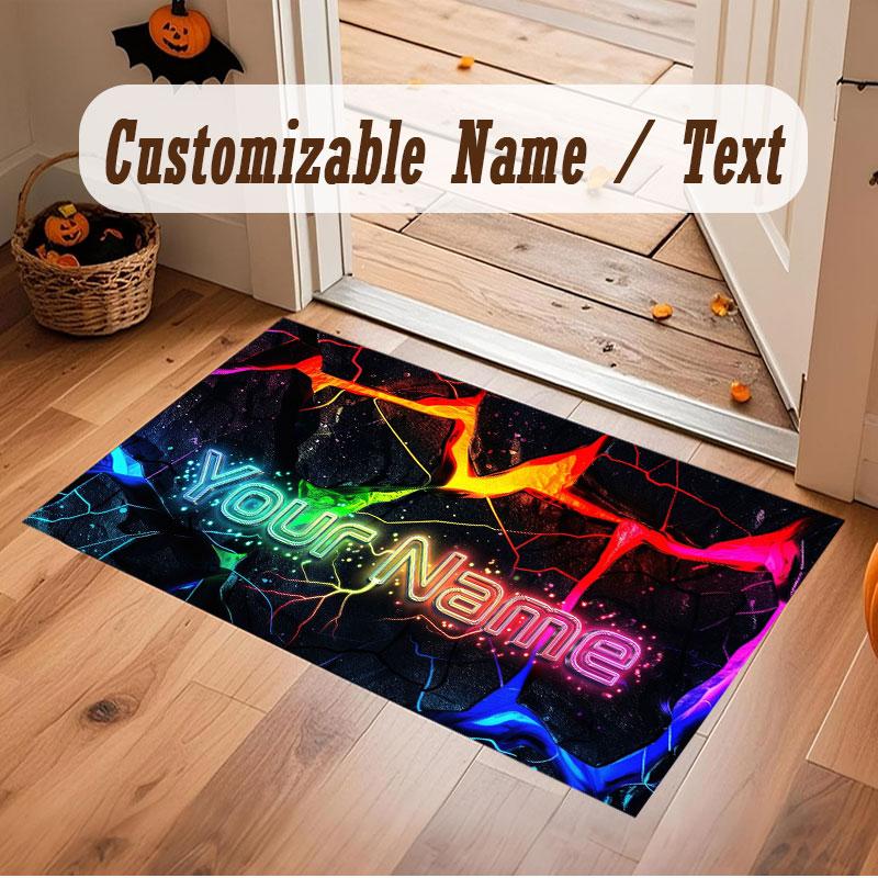 City Cyberpunk Theme Crystal Velvet Floor Rug Personalized Custom Name Text Warm Carpet Home Decoration
