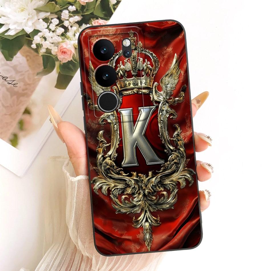 For Vivo V29 V29Pro Feather Crown Initial Letter Phone Case For Vivo V 29 V29 Pro 5G V2250 V2251 Soft Silicone Covers Bumpers
