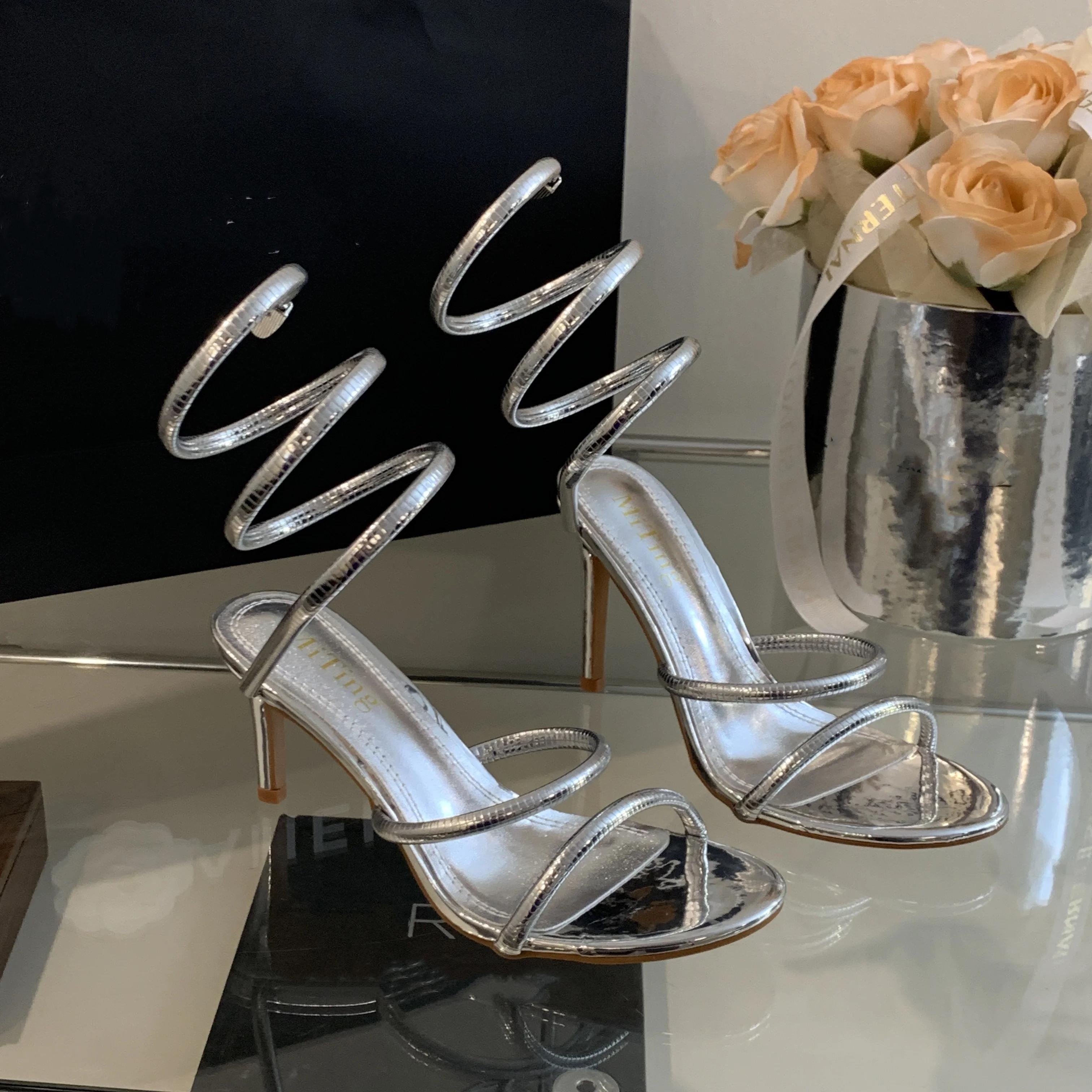 

Летние модные женские туфли-лодочки сексуальные босоножки на высоком каблуке с запахом змеиной кожи с полыми шпильками женские золотые серебряные туфли для вечеринки и свадьбы 35