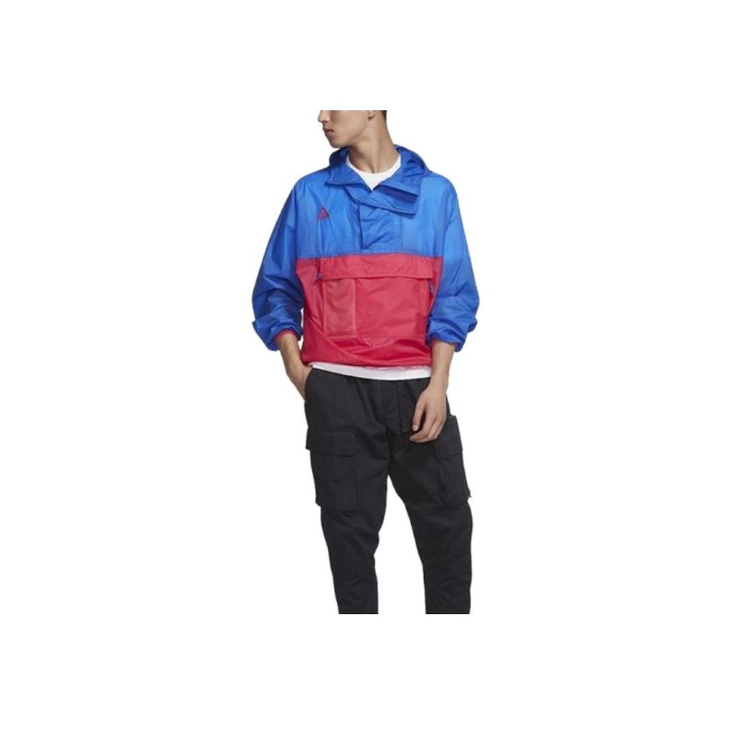 Nike Half-Zip Color-Block Sports Hooded Jacket Men Outerwear Red Blue CD7635-405