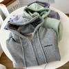 Hooded Cardigan for Women Velvet Thick Plush Fleece Coat Zipper Embroidered Letters Preppy Style Sweatshirt Korean Top Clothes