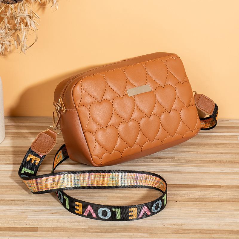 Neue Mode Herz Besticktes Diamantgitter Einzelne Schulter Kamera Tasche Mit Riemen Riemen Und Bunter Bestickter Schräg über die Schulter Rechteckige Tasche