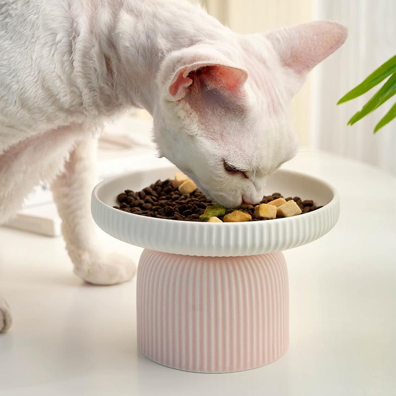 High Aesthetic Ceramic Cat Bowl with High Feet Anti Knock and Neck Protection Small and Fresh Drinking Bowl