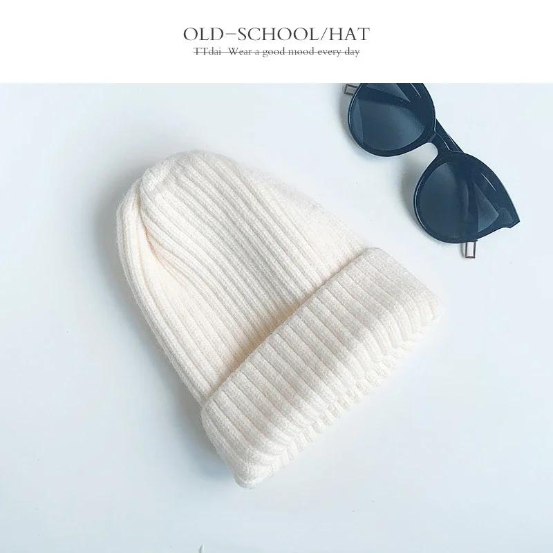 Solid Knitted Beanie Winter Hat Warm Soft Comfortable Outdoor Leisure Hat Thickened and Warm Vertical Stripe Pointed Knitted Cap