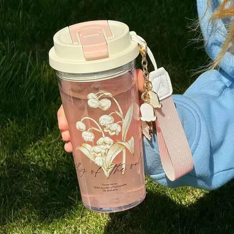Summer Straw Cup Portable and Portable for Girls Drop Resistant Large Capacity Dual Drink Office Water Cup High-capacity