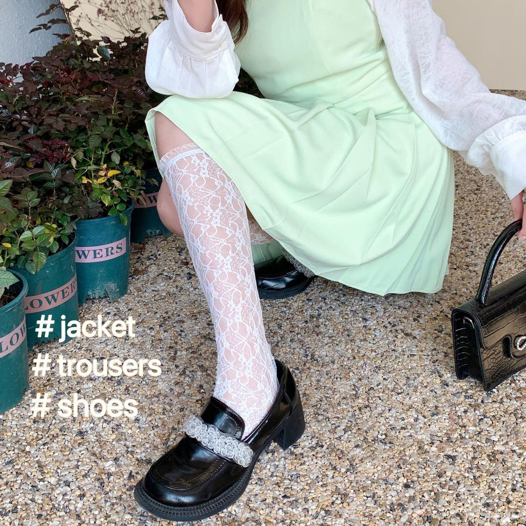 White Lace Hollowed-Out Socks Women'S Mid-Tube Socks Spring And Summer Japanese Cute Lolita Jk Calf Stacking Stockings