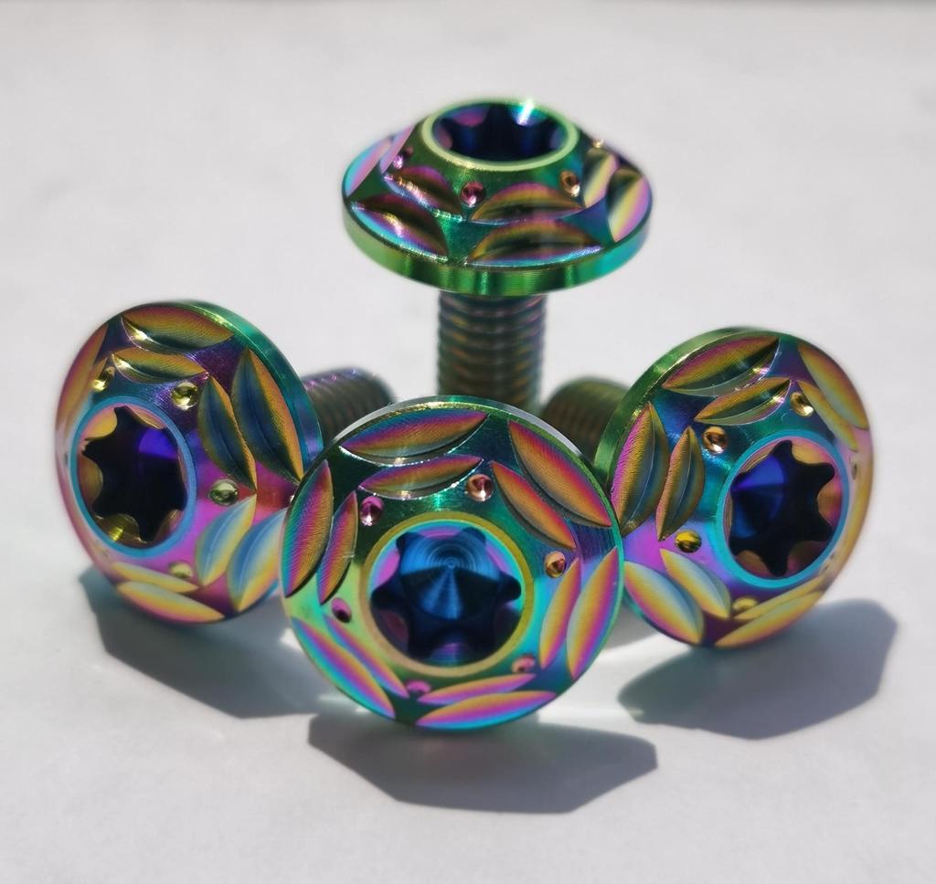 Kuroobaa Titanium Car License Plate Bolts, License Plate Frame, Titanium Alloy, Anti-Theft Screws, M6, Set of 4 (Rainbow Color)