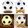 3D Soccer Lamp Dimming Table USB Powered Warm White LED Night Wood Base for Bedroom Study Home
