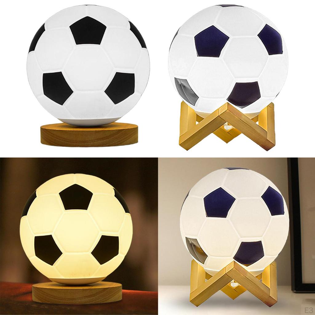 3D Soccer Lamp Dimming Table USB Powered Warm White LED Night Wood Base for Bedroom Study Home